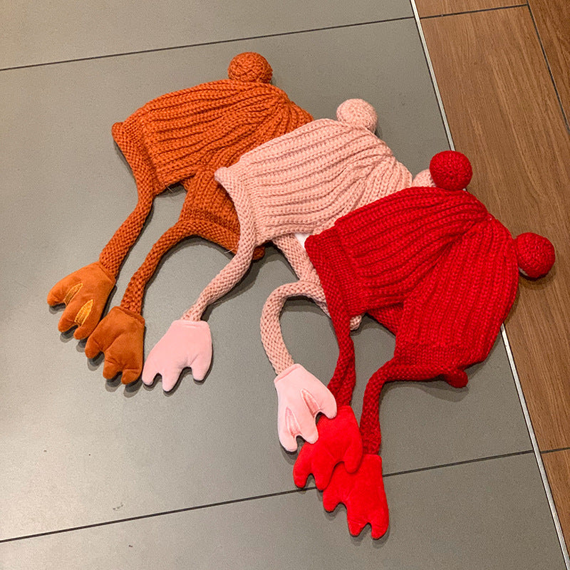 Wholesale Cute Frog Knitted Wool Hats with Plush Polyester Ear Protectors